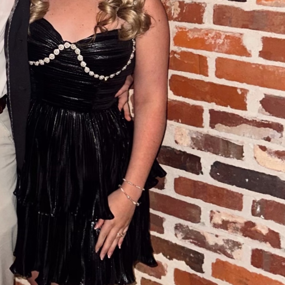Elegant Black Dress with Pearl Accents